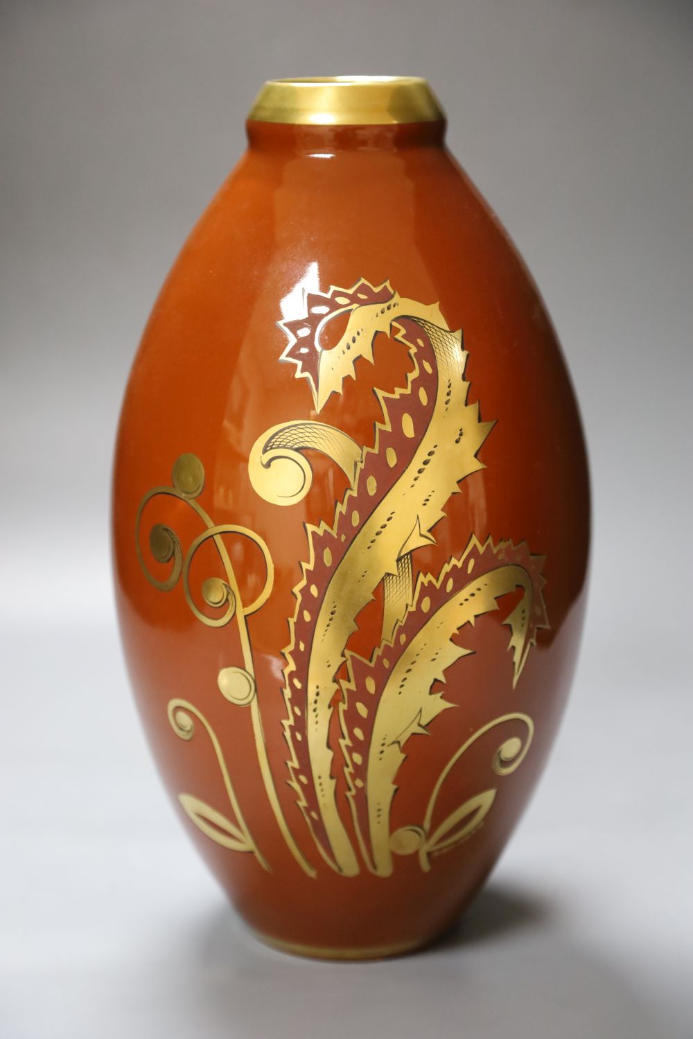An ovoid earthenware jar decorated by Pinon-Maurice, signed in gilt, 34cm